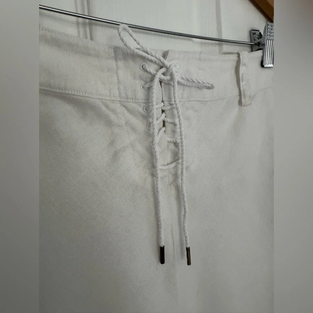 Vintage Rugby Ralph Lauren White Mini Skirt with Side Button and Lace-Up Back
